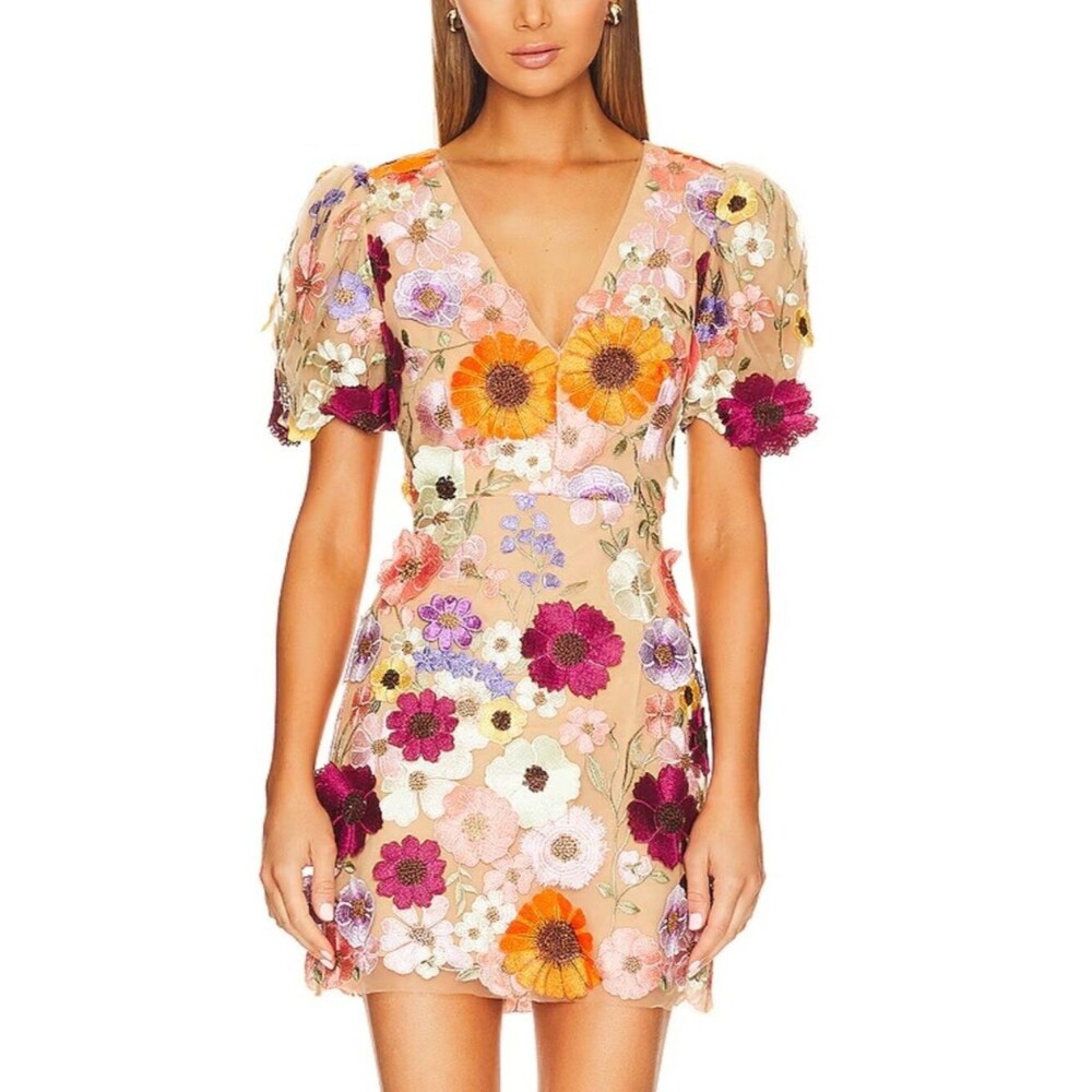 Elliatt Rosalind 3D Floral Mini Dress Orange Multi Size Small